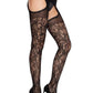 Leg Avenue Scalloped Trimmed Cross Hatch Floral Lace Suspender Hose - Black - One Size