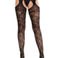 Leg Avenue Scalloped Trimmed Cross Hatch Floral Lace Suspender Hose