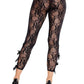 Leg Avenue Scalloped Trimmed Floral Lace Footless Capri Tights with Keyhole Bow Detail