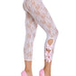 Leg Avenue Scalloped Trimmed Floral Lace Footless Capri Tights with Keyhole Bow Detail - White - One Size