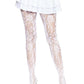 Leg Avenue Seamless Chantilly Floral Lace Tights - Red - One Size