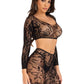 Leg Avenue Seamless Chantilly Lace Crop Top and Footless Tights - Black - One Size - 2 Piece