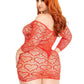 Leg Avenue Seamless Heart Net Mini Dress with Keyhole Tie Front - Red - Queen/XLarge/XXLarge