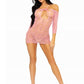 Leg Avenue Seamless Heart Net Mini Dress with Keyhole Tie Front - Pink - One Size