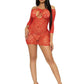 Leg Avenue Seamless Heart Net Mini Dress with Keyhole Tie Front - Red - One Size