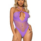 Leg Avenue Seamless Hexi Net Keyhole Halter Bodysuit - Lavender/Purple - One Size