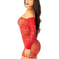 Leg Avenue Seamless Lace Net Off The Shoulder Mini Dress with Twist Halter Strap - Red - One Size