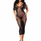 Leg Avenue Seamless Net and Lace Dual Strap Halter Dress with Faux Lace Up Back
