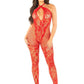 Leg Avenue Seamless Net and Lace Lingerie Jumpsuit with Keyhole Crossover Halter