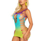 Leg Avenue Seamless Ombre Faux Lace Up Mini Dress - Ocean - One Size