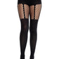 Leg Avenue Seamless Opaque Garter Illusion Tights with Net Thigh Detail
