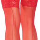Leg Avenue Sheer Stocking with Back Seam Lace Top - Red - One Size