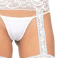 Leg Avenue Sheer Thi-Hi with Lace Garter Belt - White - One Size