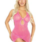 Leg Avenue Shimmer Sheer Lurex Rhinestone Keyhole Halter Dress - Neon Pink - One Size