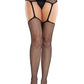 Leg Avenue Sinful Fishnet Stockings with Cross Backseam and Attached Garter Belt with Cross Accent