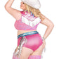 Leg Avenue Space Cowgirl Set Bandana Print Tie Front Crop Top with Fringe Trim, High Waist Bottoms with Attached Chaps, Belt with Fringe Detail, and Neck Bandana (4 Piece) - 1x/2x
