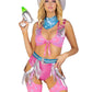 Leg Avenue Space Cowgirl Set Bandana Print Tie Front Crop Top with Fringe Trim, High Waist Bottoms with Attached Chaps, Belt with Fringe Detail, and Neck Bandana - Multicolor - Medium - 4 Piece