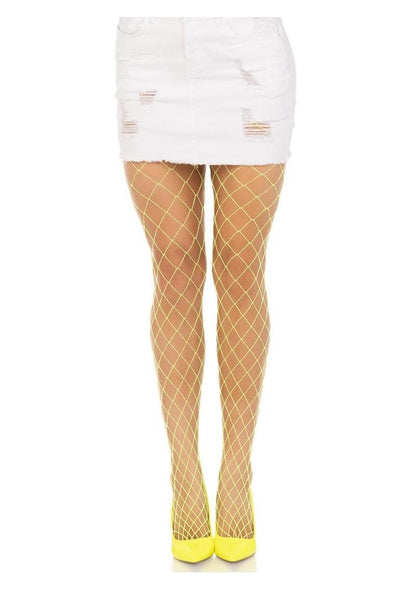 Leg Avenue Spandex Diamond Panty Hose - Neon Yellow - One Size