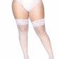 Leg Avenue Spandex Industrial Net Thigh Highs with Stay Up Silicone Lace Top - White - Queen/XLarge/XXLarge