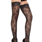 Leg Avenue Stay-Up Lace Top Cross Hatch Floral Lace Thigh Highs - Black - One Size