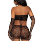 Leg Avenue Strappy Lace Tube Dress and Matching Gloves - Black - One Size - 2 Pieces