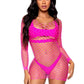 Leg Avenue Supreme Fence Net Long Sleeved Mini Dress - Neon Pink/Pink - One Size