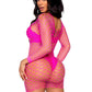 Leg Avenue Supreme Fence Net Long Sleeved Mini Dress - Neon Pink/Pink - One Size