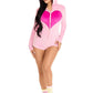 Leg Avenue Sweetheart Bear Velvet Zip Up Romper with Heart Accent