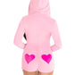 Leg Avenue Sweetheart Bear Velvet Zip Up Romper with Heart Accent - Pink - XSmall