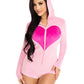Leg Avenue Sweetheart Bear Velvet Zip Up Romper with Heart Accent - Pink - Medium