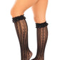 Leg Avenue Sweetheart Knit Knee Highs with Lace Ruffle Cuff - Black - One Size