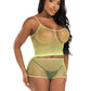 Leg Avenue Twist Net Tank Top and Boy Shorts - Lime - One Size - 2 Piece