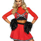 Leg Avenue Varsity Babe Set Crop Top with Cheer Logo, Pleated Skirt, and Pom Poms - Red - Medium/Small - 3 Piece