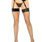 Leg Avenue Vinyl Garter Belt with Attached Fishnet Stockings and Matching G-String Panties - Black - Large/Medium - 2 Piece