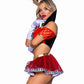 Leg Avenue Wicked Wonderland Queen Tow-Tone Boned Crop Top with Stay Up Collar and Broach Accent, Garter Panty with Peplum Skirt, and Crown Headband - Black/Red - Small - 3 Piece