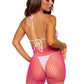 Leg Avenue Woven Net Twist Halter Mini Dress - Neon Pink/Pink - One Size