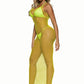 Leg Avenue Woven Twist Net Backless Maxi Dress - One Size - Lemon