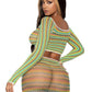 Leg Avenue Zig Zag Net Gauntlet Sleeve Crop Top and Mini Skirt - Green - One Size - 2 Piece