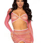 Leg Avenue Zig Zag Net Gauntlet Sleeve Crop Top and Mini Skirt - Pink - One Size - 2 Piece