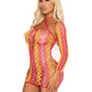 Leg Avenue Zig Zag Net Twist Halter Mini Dress with Keyhole Detail and Shrug - Multicolor - One Size - 2 Piece