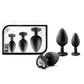 Luxe Bling Butt Plugs Silicone Training Kit with White Gems (3 Size Kit - Black