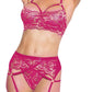 Pink Pussycat Bra, Garter and Thong - Pink/Rose Gold - Small