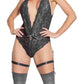 Pink Pussycat Crotchless Teddy - Black - One Size