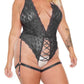 Pink Pussycat Crotchless Teddy - Black - XLarge