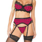 Pink Pussycat Plaid Bra, Garter Belt and G-String - Black/Pink - Small