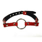Rouge O Ring Leather Adjustable Mouth Gag - Metal/Red