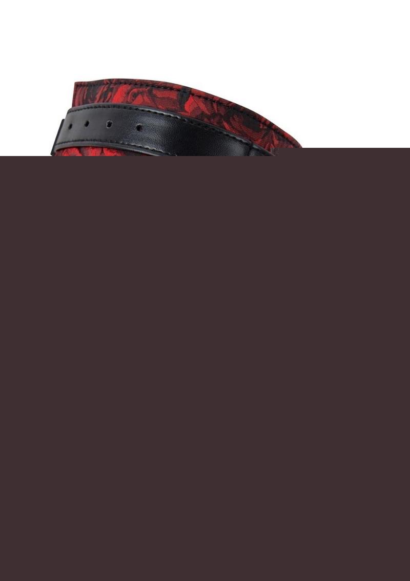 Secret Kisses Rosegasm Buckle Cuffs with Satin Blindfold - Black/Red