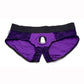 Strap U Lace Envy Lace Crotchless Panty Harness - Black/Purple - Medium/Small